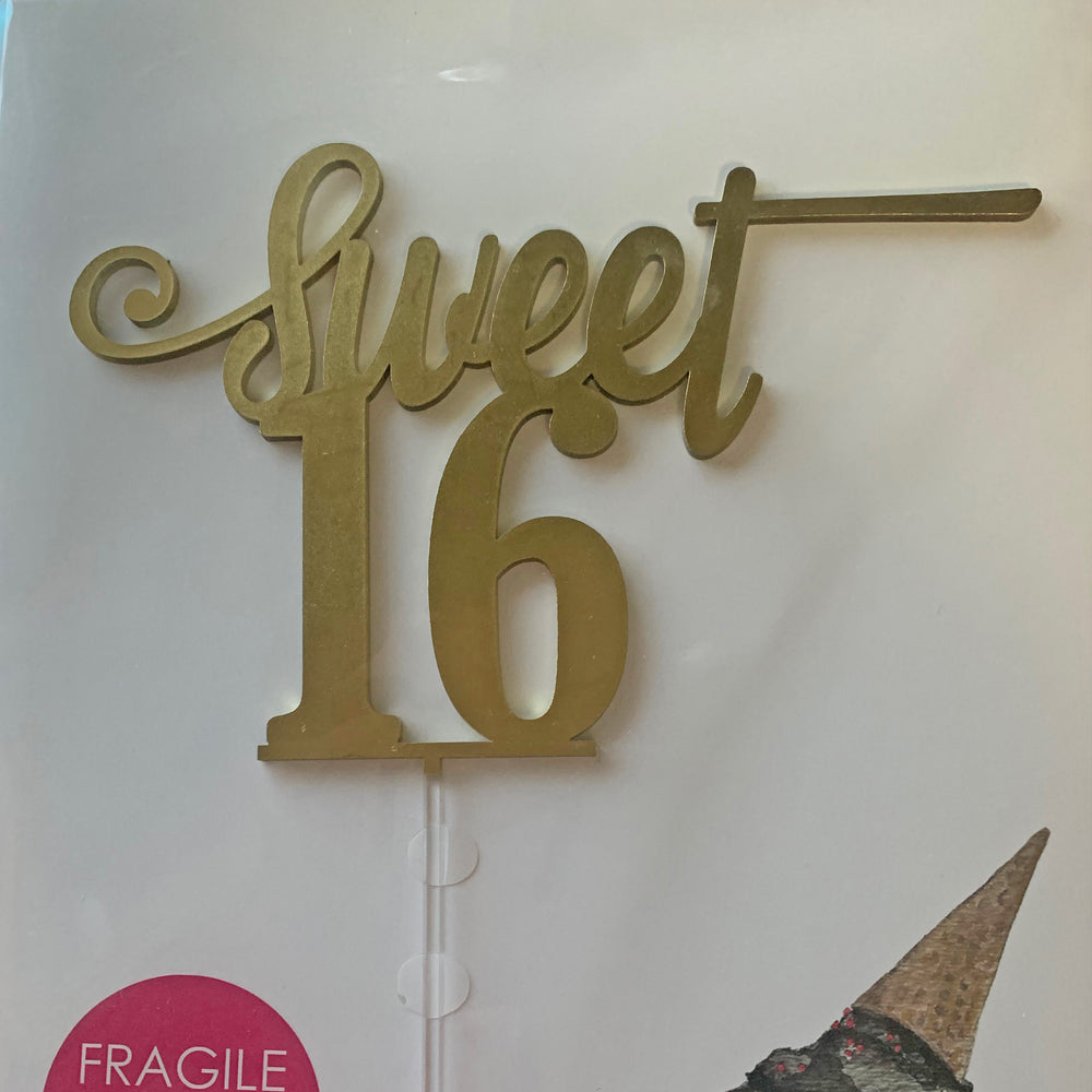 Sweet Sixteen Gold Metallic Acrylic Cake Topper