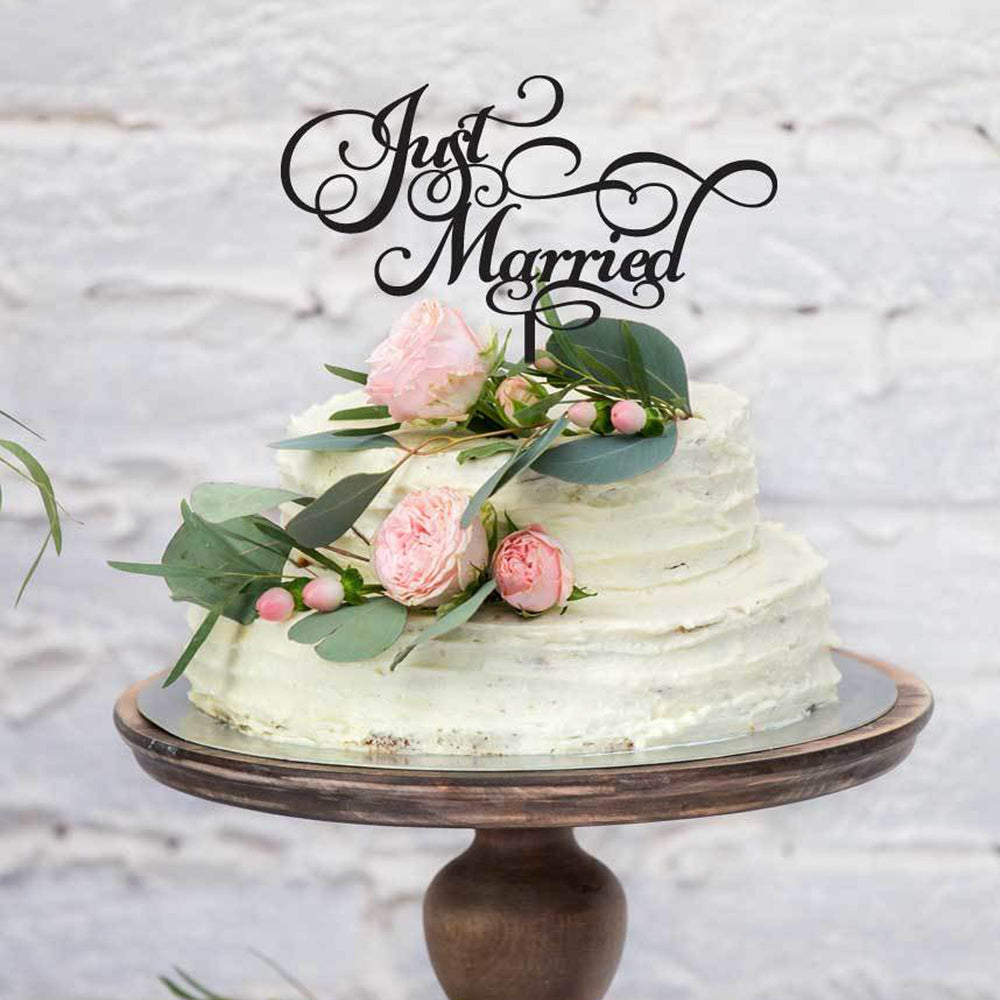 Just Married Silver Mirror Acrylic Cake Topper