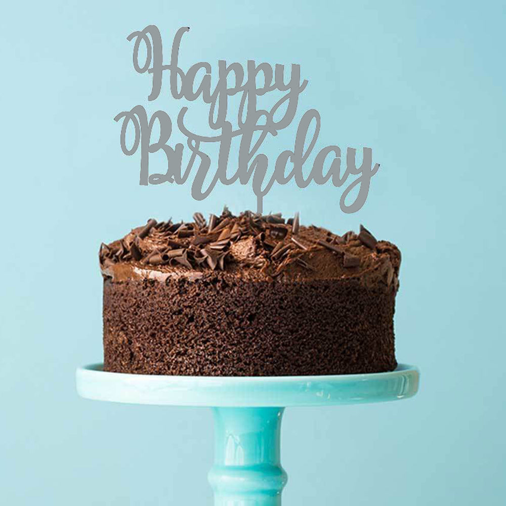Happy Birthday Silver Metallic Acrylic Cake Topper