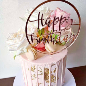 Happy Birthday Round Mirror Acrylic Cake Topper