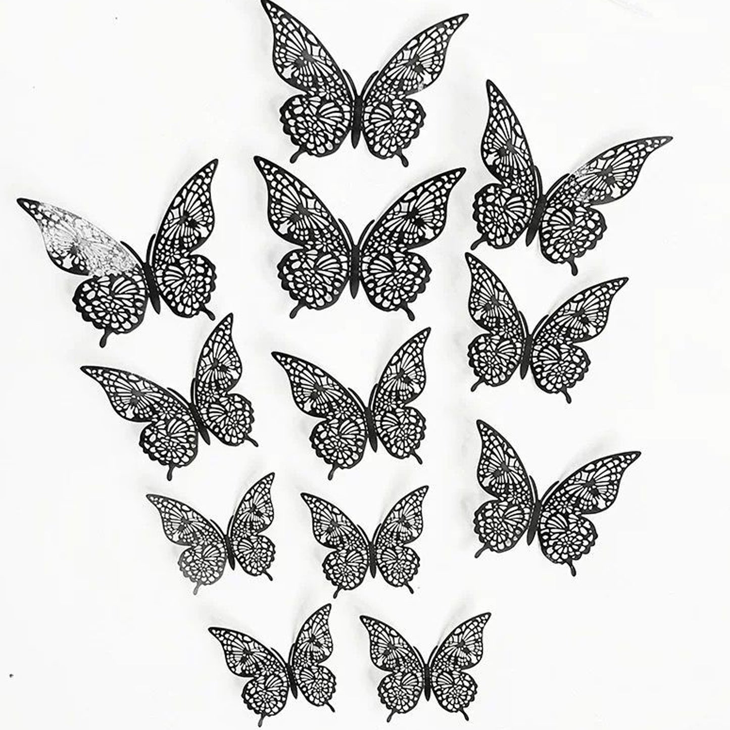 Black Metallic Shimmery Paper Butterflies - Pack of 12