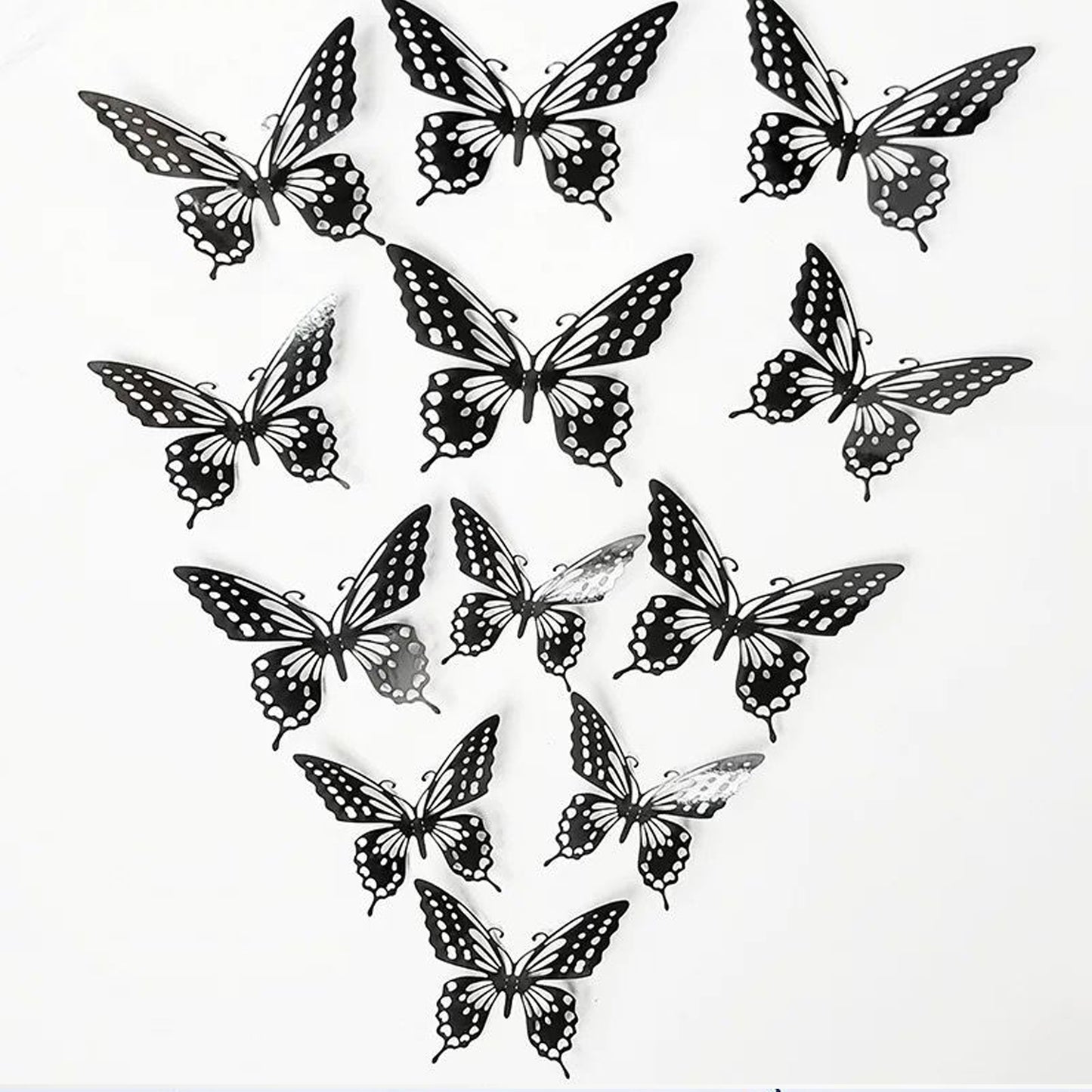 Black Metallic Shimmery Paper Butterflies - Pack of 12