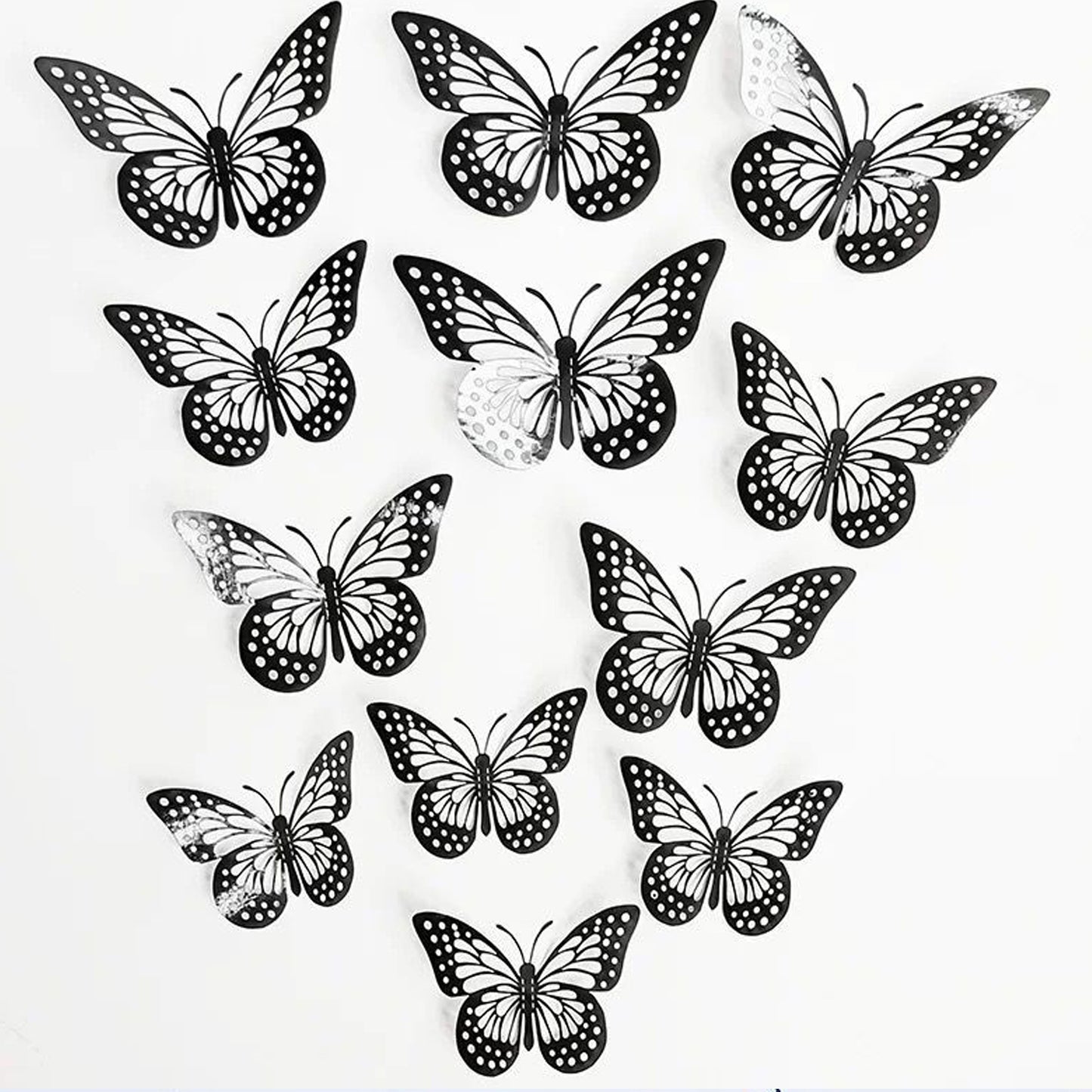 Black Metallic Shimmery Paper Butterflies - Pack of 12