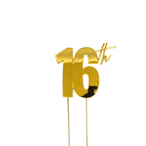 16th Birthday Gold Metal Cake Topper