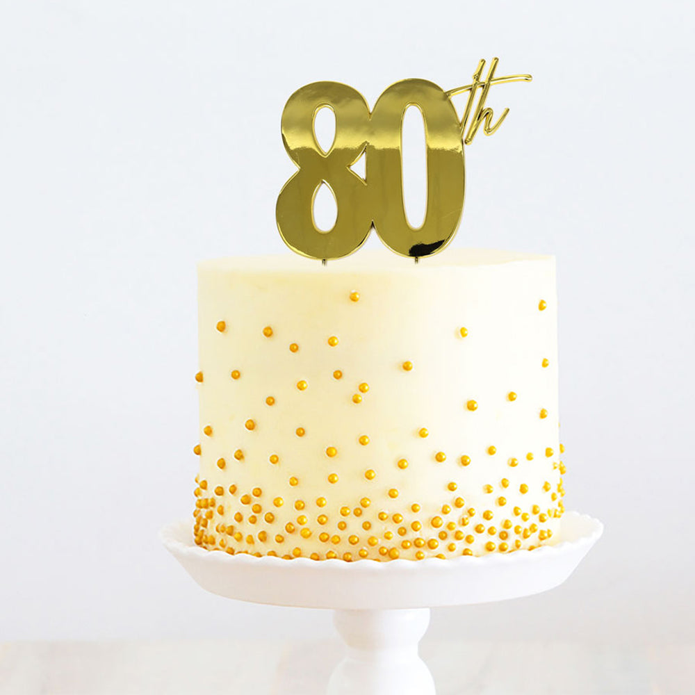 80th Birthday Gold Metal Cake Topper