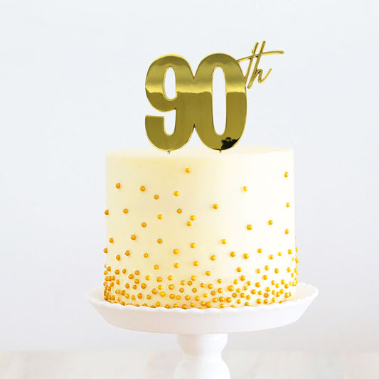 90th Birthday Gold Metal Cake Topper