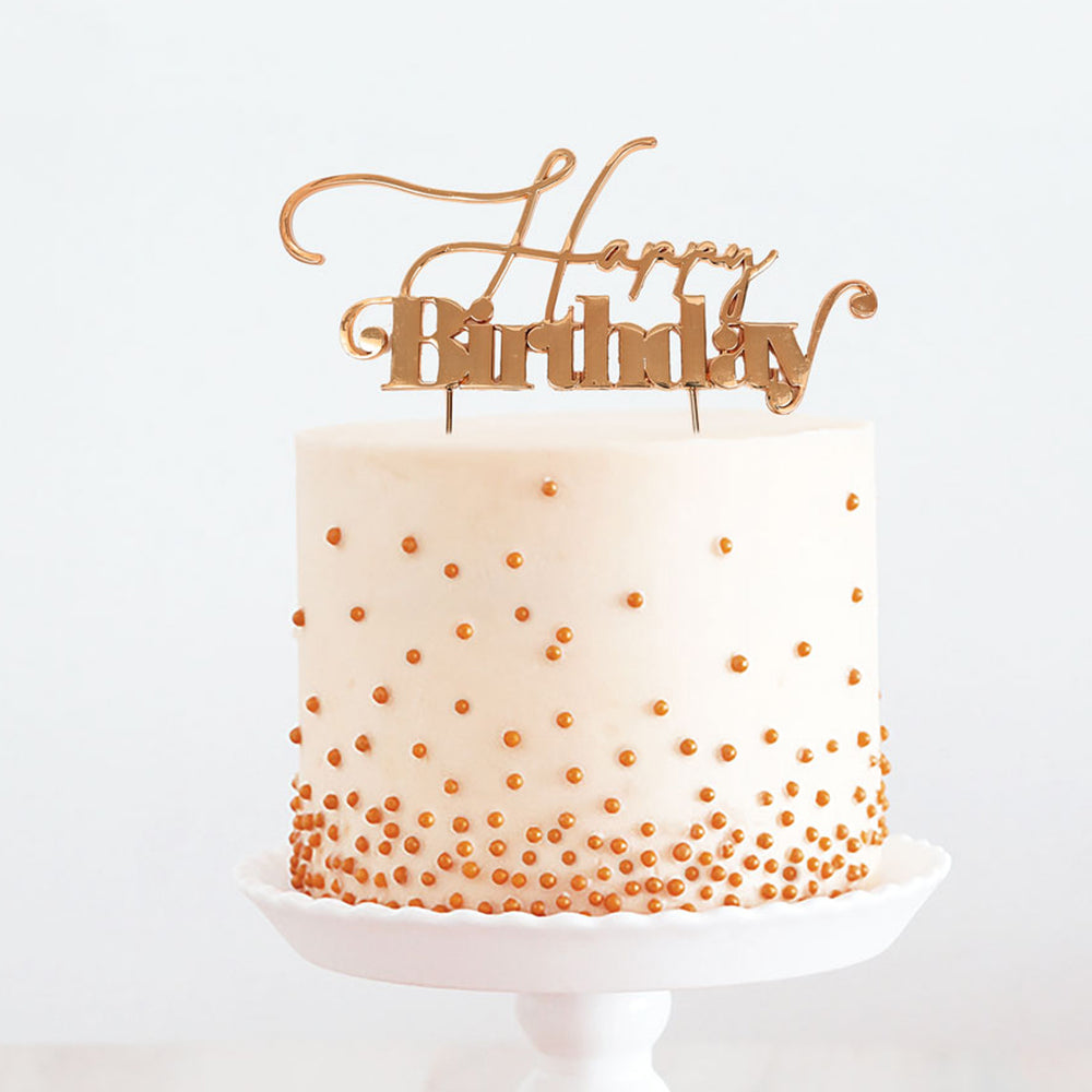 Happy Birthday Rose Gold Metal Cake Topper