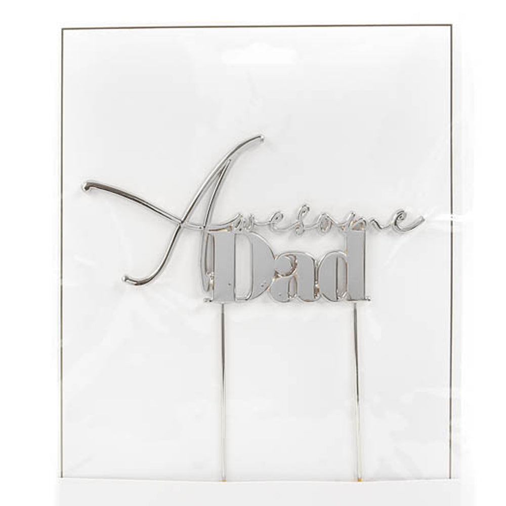 Awesome Dad Silver Metal Cake Topper