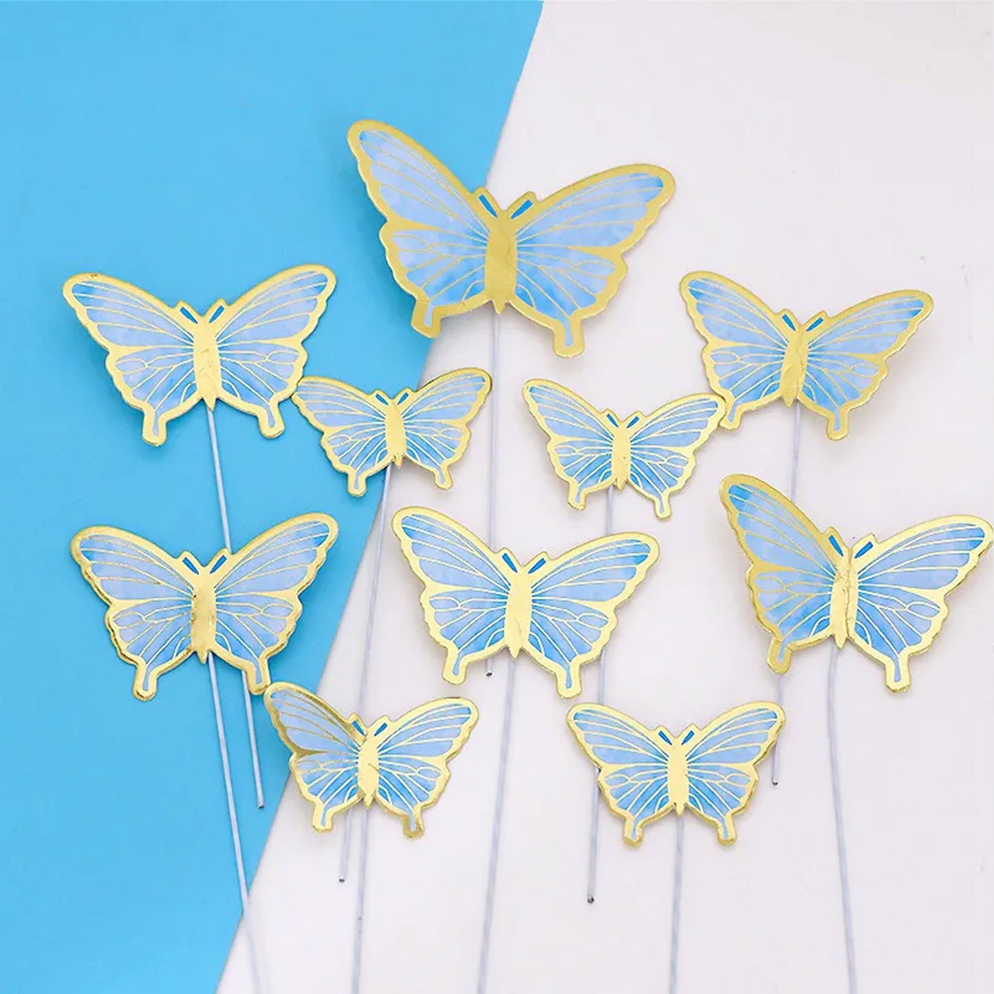 Blue & Gold Cardstock Butterflies - Set of 10