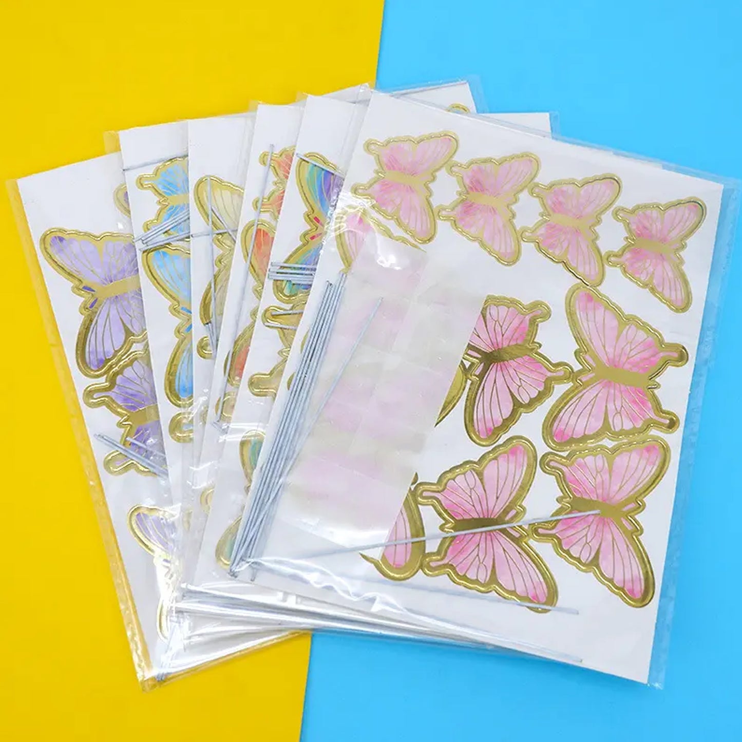 Blue & Gold Cardstock Butterflies - Set of 10
