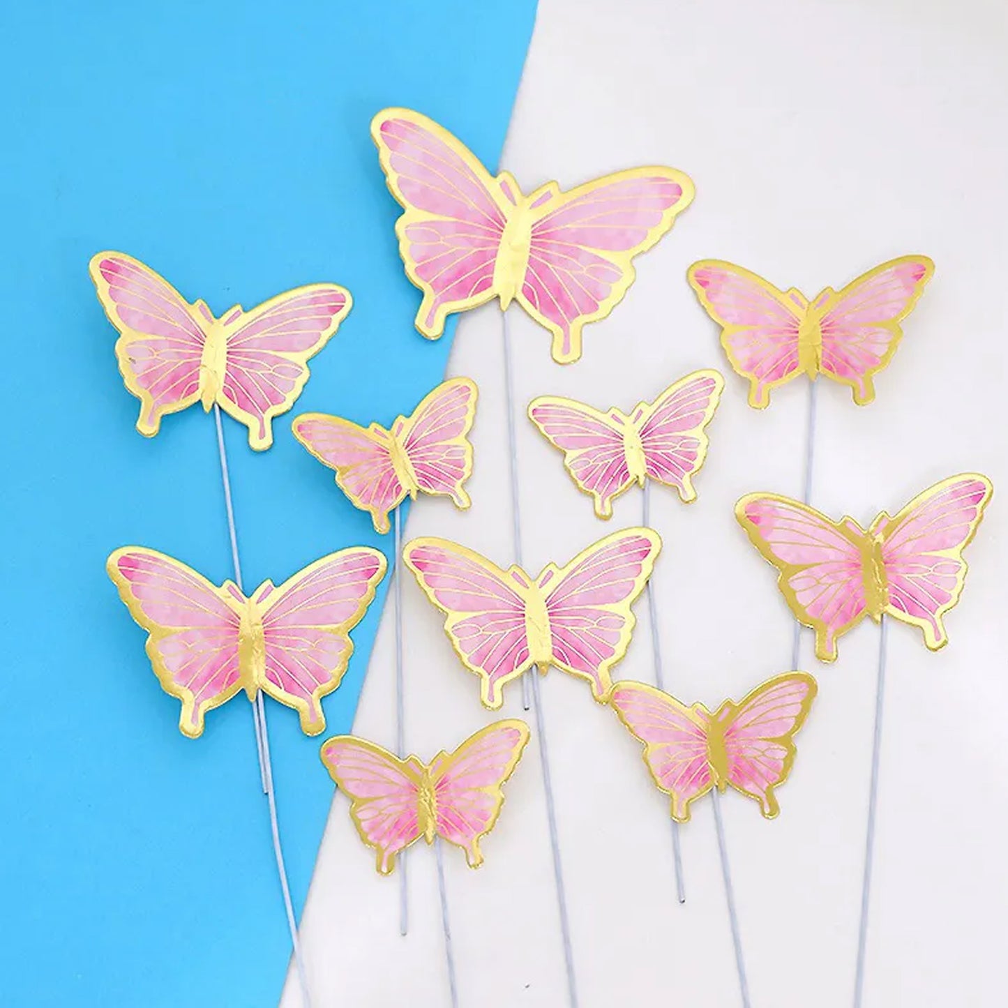 Pink & Gold Cardstock Butterflies - Set of 10