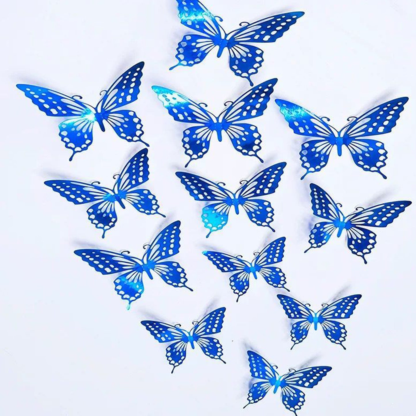 Blue Metallic Paper Butterflies - Pack of 12