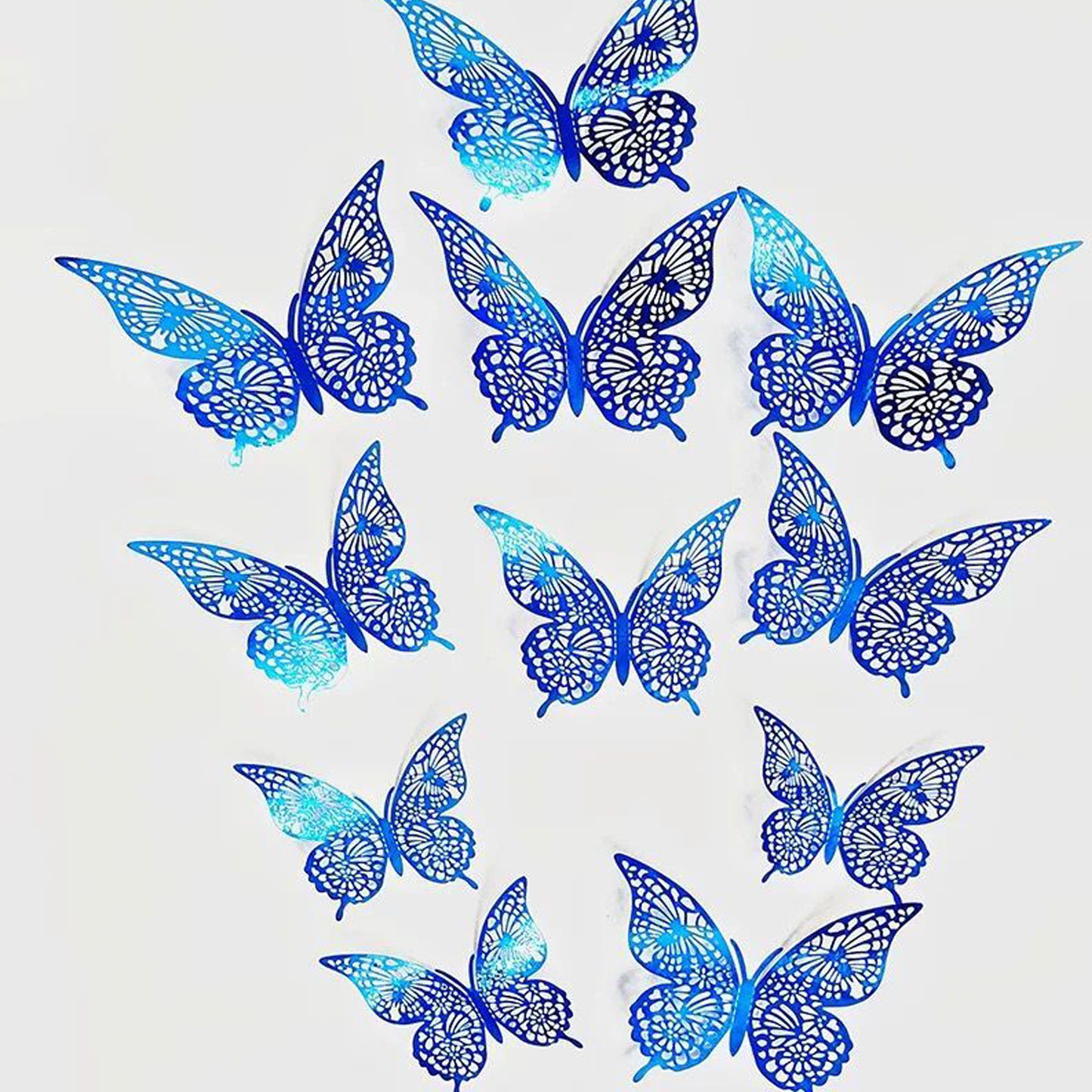 Blue Metallic Paper Butterflies - Pack of 12