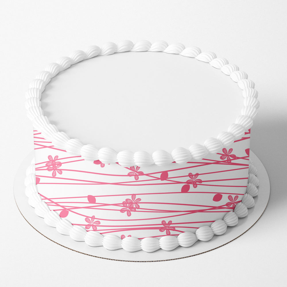 Pink Berries Striped Edible Icing Cake Wrap