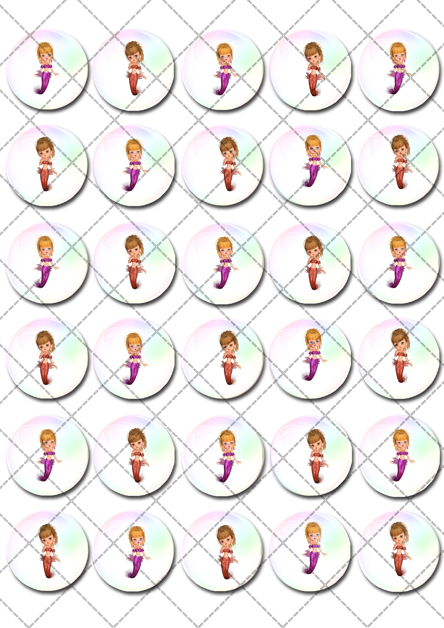Mermaid Under The Sea Pre-cut Mini Edible Icing Cupcake or Cookie Toppers