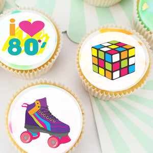 Eighties 80's Inspired Pre-cut Edible Cupcake or Cookie Toppers