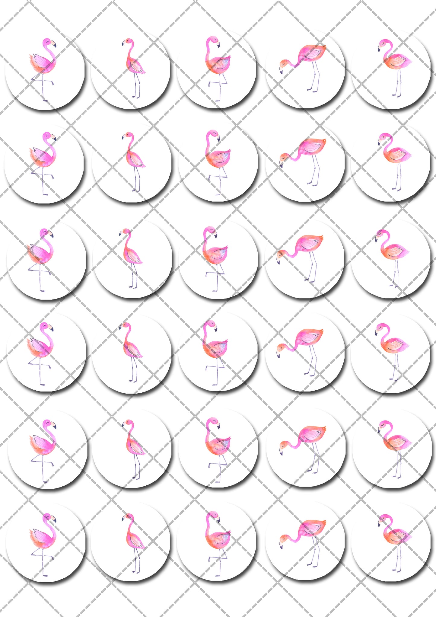 Flamingo Bird Pre-cut Mini Edible Cupcake or Cookie Toppers