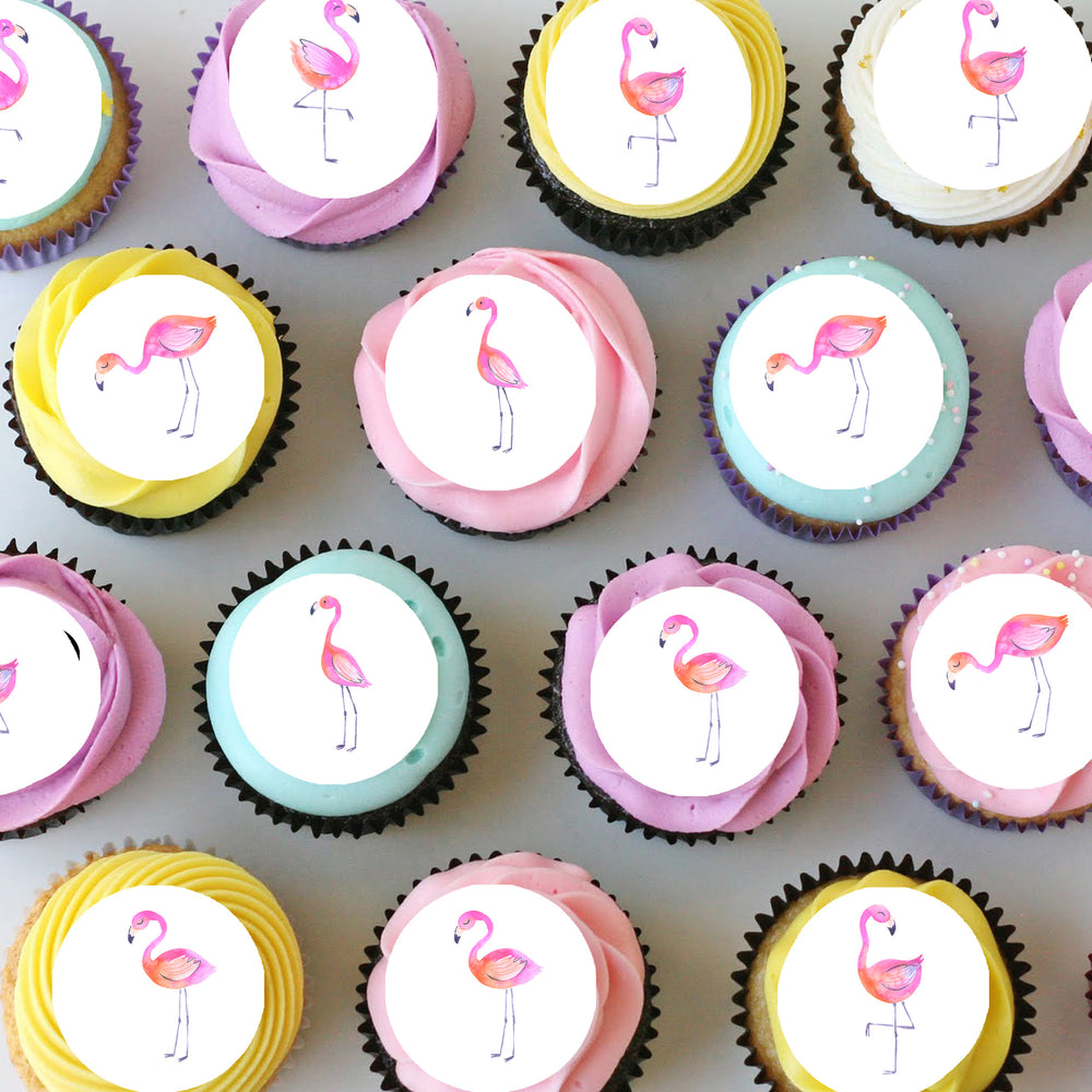 Flamingo Bird Pre-cut Mini Edible Cupcake or Cookie Toppers