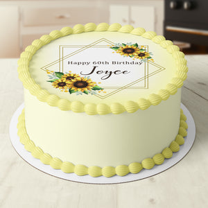 Sunflower Round Edible Icing Cake Topper