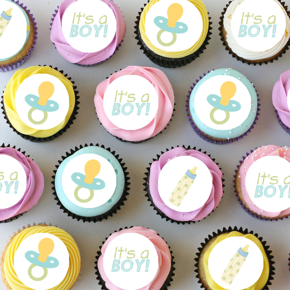 Baby Boy Pre-cut Mini Edible Cupcake or Cookie Toppers