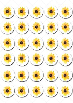 Sunflowers Pre-cut Mini Edible Cupcake or Cookie Toppers
