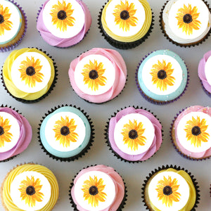Sunflowers Pre-cut Mini Edible Cupcake or Cookie Toppers