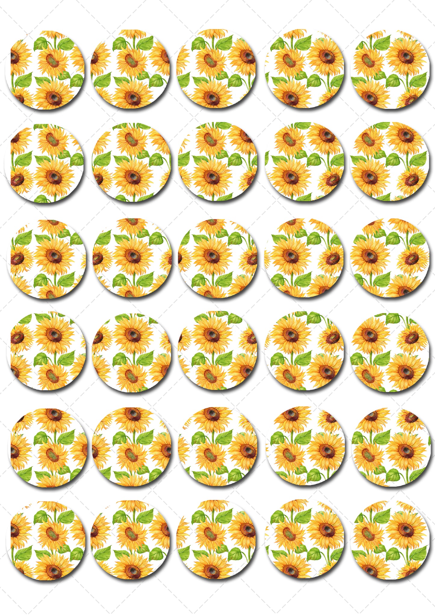 Sunflowers Pre-cut Mini Edible Cupcake or Cookie Toppers