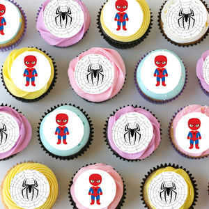 Spiderman Superhero Pre-cut Mini Edible Cupcake or Cookie Toppers