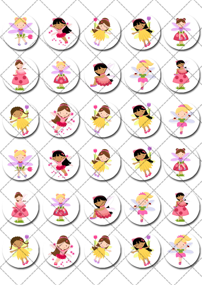 Fairy Fairies Pre-cut Mini Edible Cupcake or Cookie Toppers