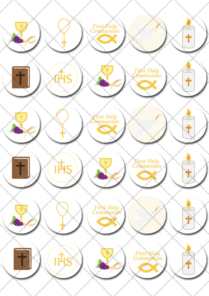 Communion Religious Pre-cut Mini Edible Cupcake or Cookie Toppers