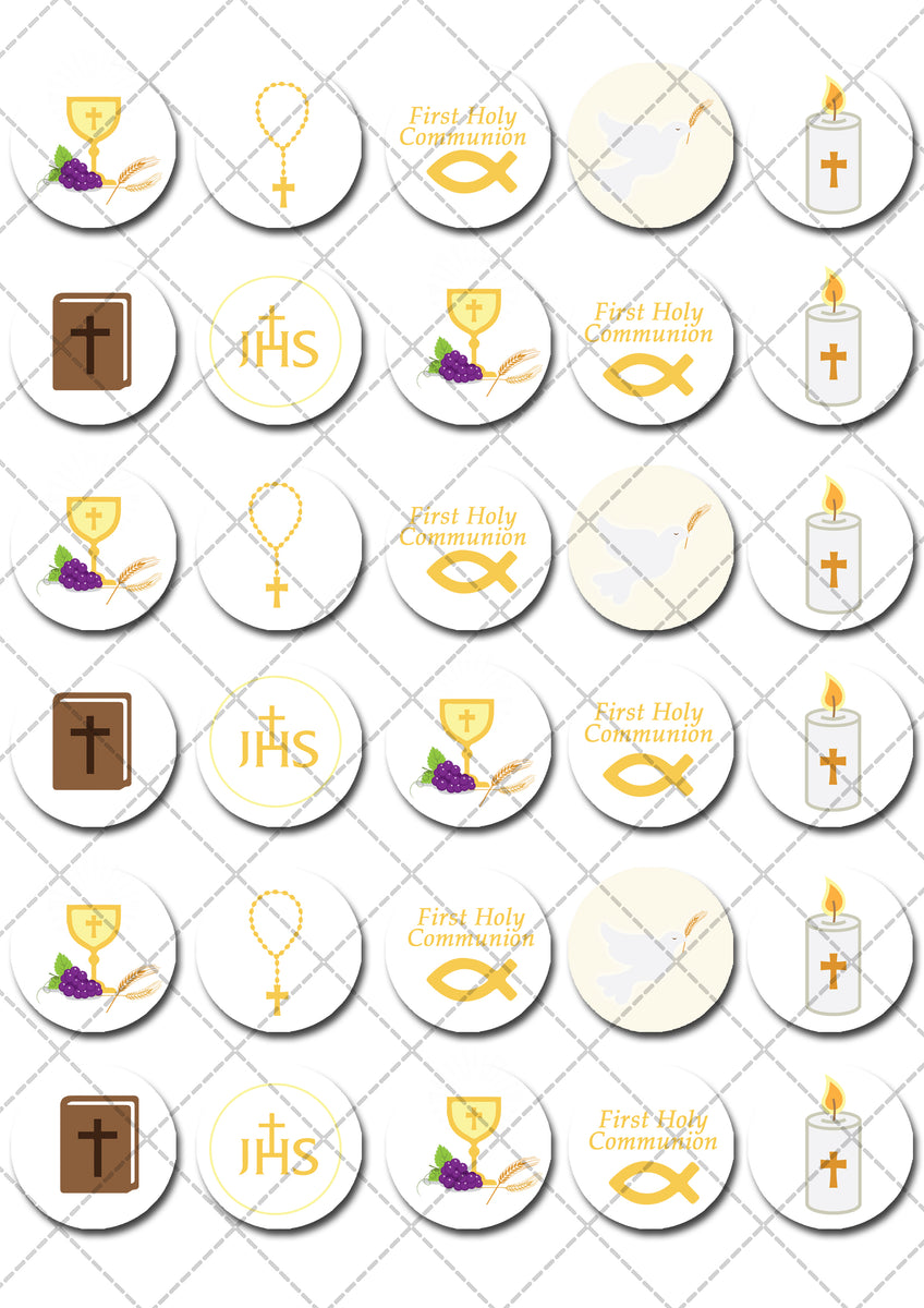 Communion Religious Pre-cut Mini Edible Cupcake or Cookie Toppers ...