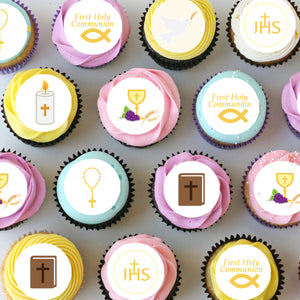 Communion Religious Pre-cut Mini Edible Cupcake or Cookie Toppers