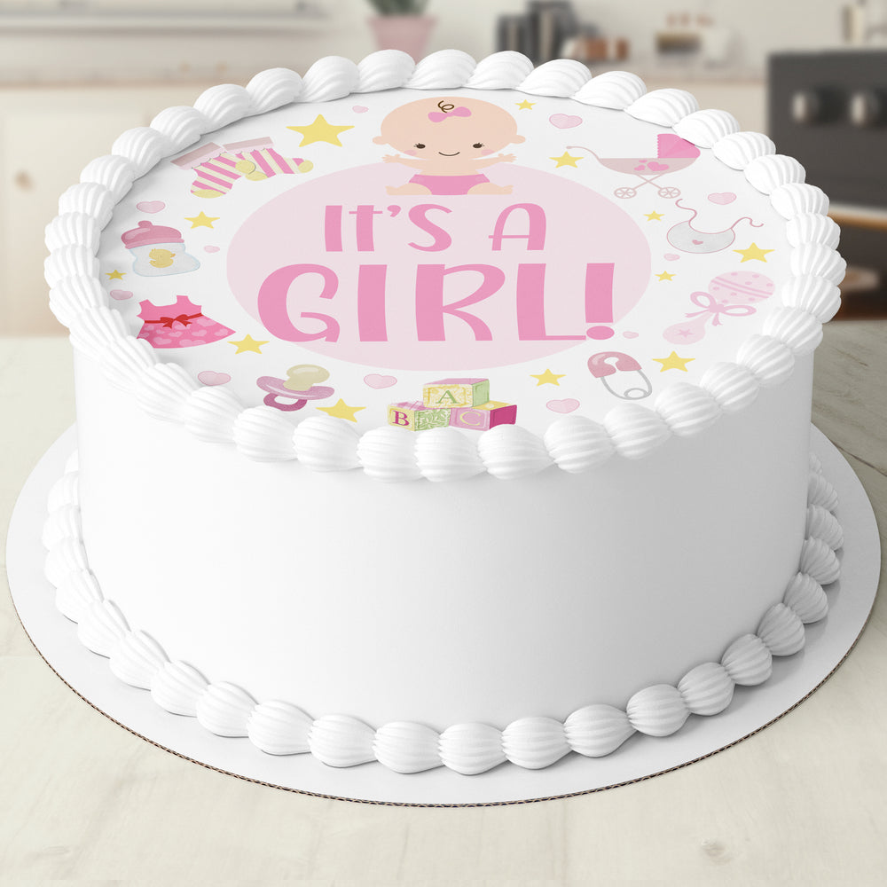 Baby Girl Round Edible Cake Topper