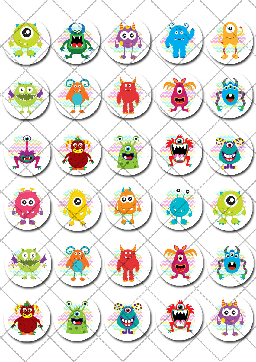 Monsters Pre-cut Mini Edible Cupcake or Cookie Toppers – Deezee Designs