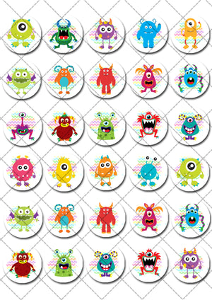 Monsters Pre-cut Mini Edible Cupcake or Cookie Toppers