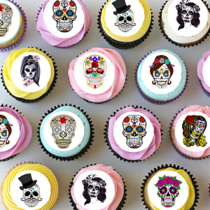 Sugar Skulls Pre-cut Mini Edible Cupcake or Cookie Toppers
