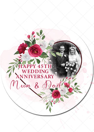 Anniversary Birthday Floral Round Edible Cake Topper