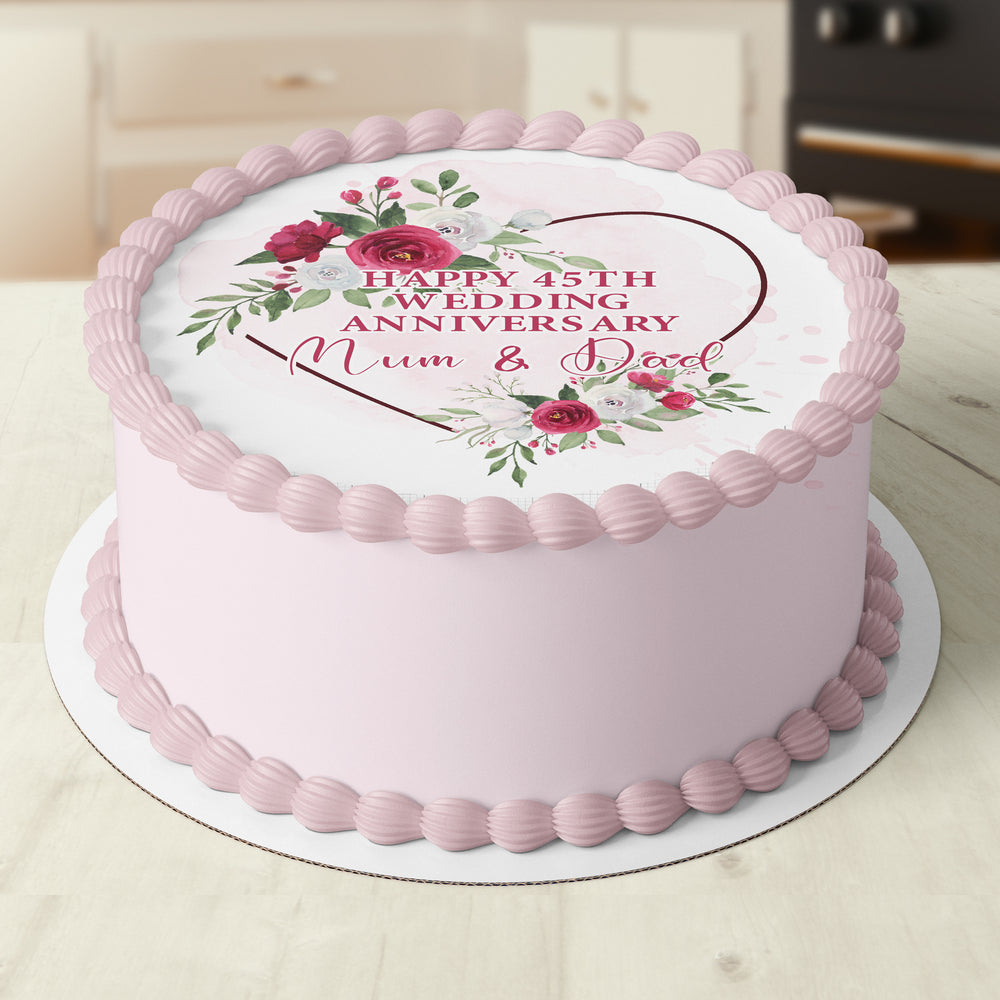 Anniversary Birthday Floral Round Edible Cake Topper