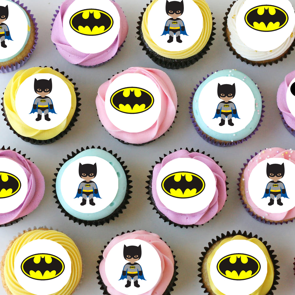 Batman Superhero Pre-cut Mini Edible Cupcake or Cookie Toppers