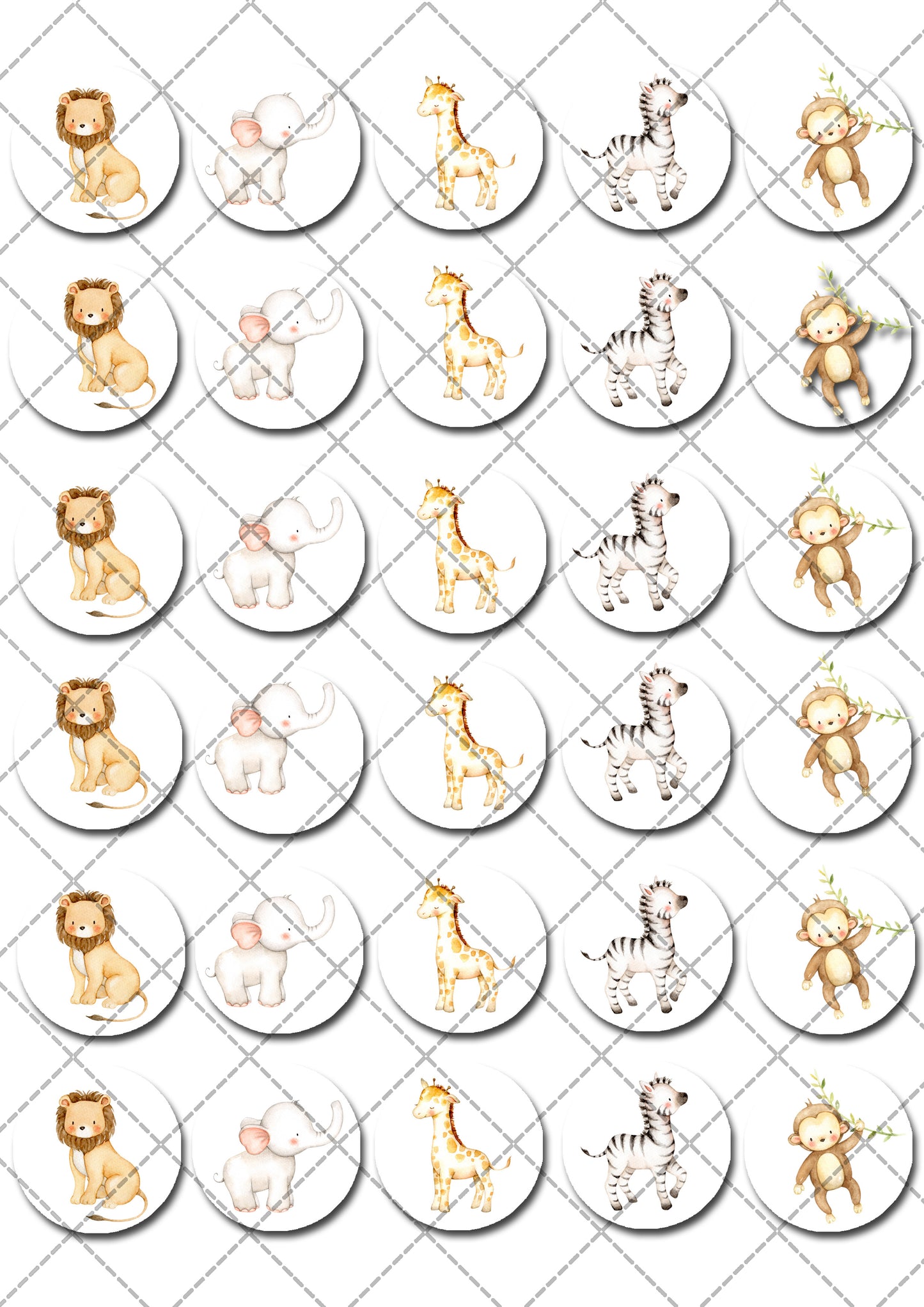 Jungle Animal Safari Pre-cut Mini Edible Cupcake or Cookie Toppers