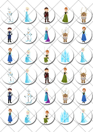 Frozen Inspired Pre-cut Mini Edible Icing Cupcake or Cookie Toppers
