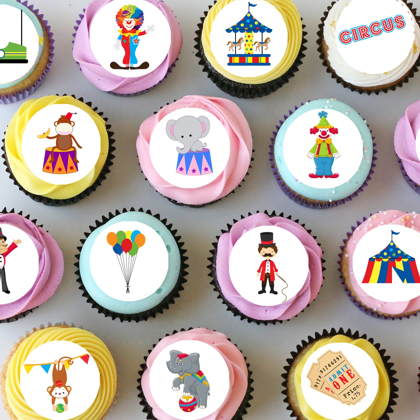 Circus Carnival Pre-cut Mini Edible Cupcake or Cookie Toppers