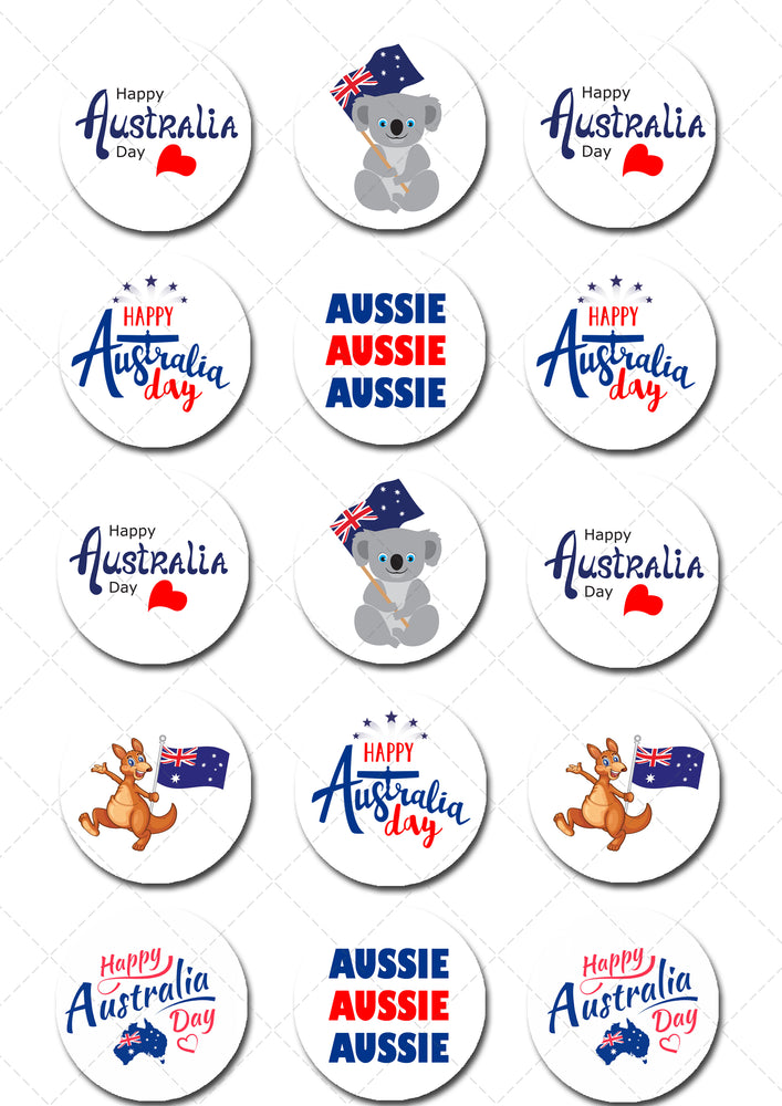 Australia Day Pre-cut Edible Icing Cupcake or Cookie Toppers