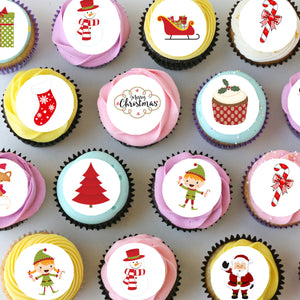 Christmas Xmas Pre-cut Mini Edible Cupcake or Cookie Toppers