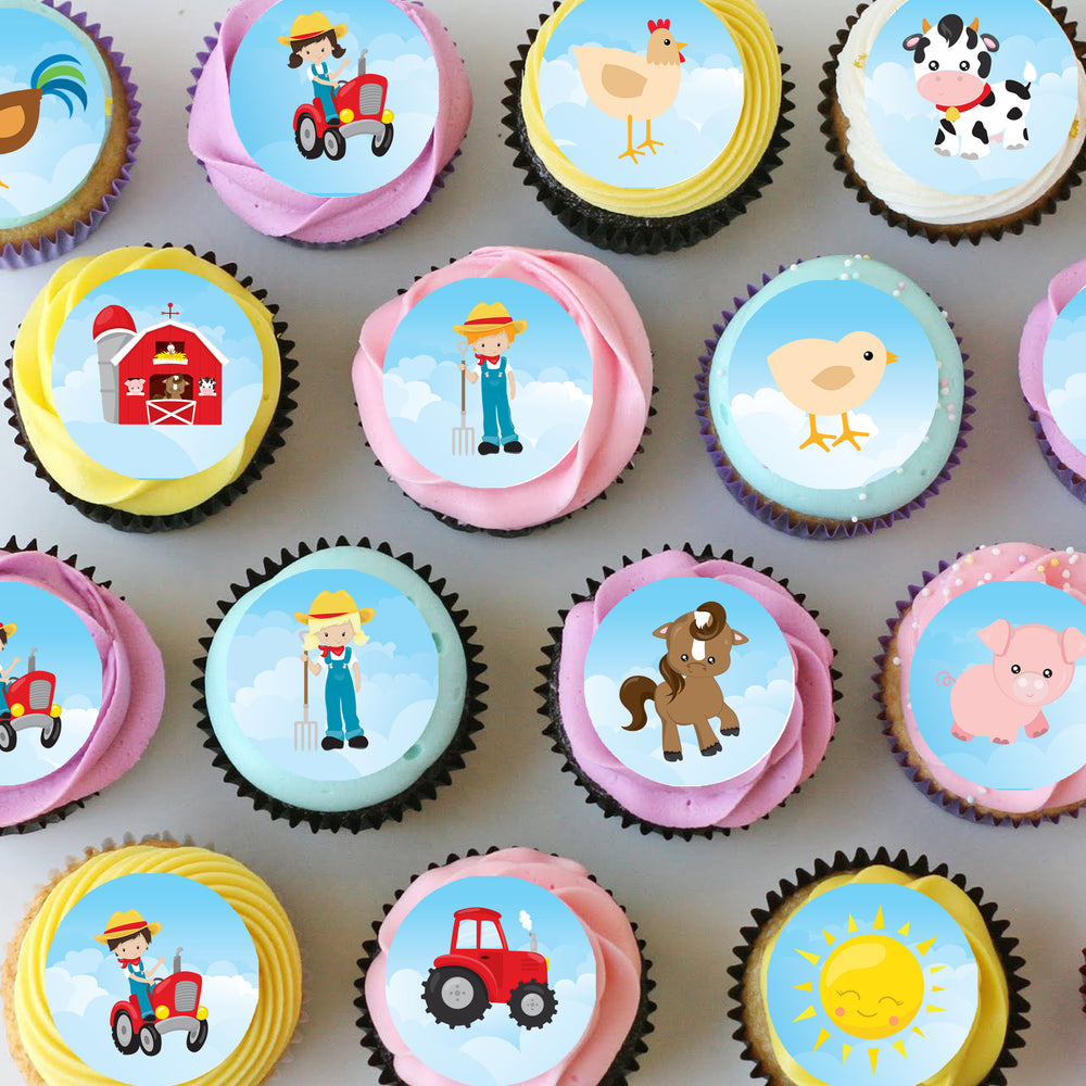 Farmyard Animals Pre-cut Mini Edible Cupcake or Cookie Toppers