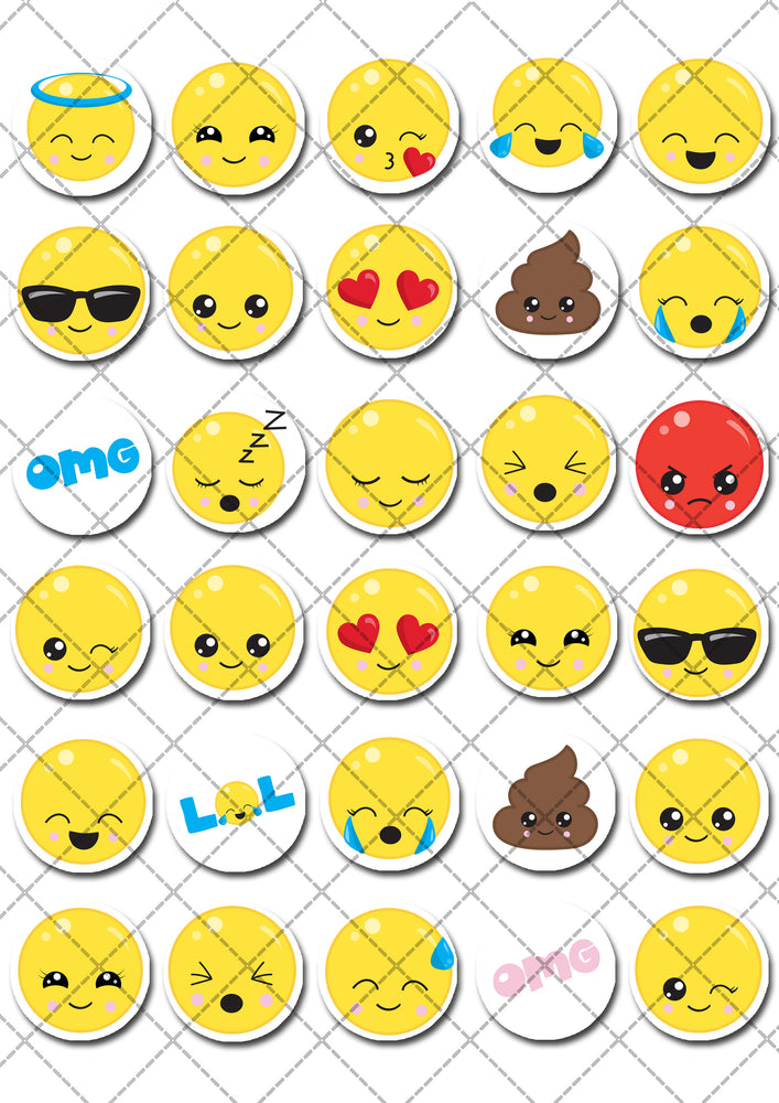 Emoji Pre-cut Mini Edible Cupcake or Cookie Toppers