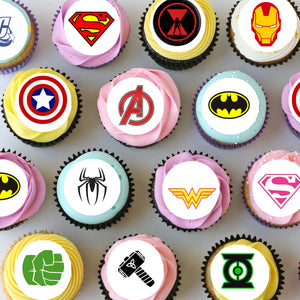 Superhero Logo Pre-cut Mini Edible Cupcake or Cookie Toppers