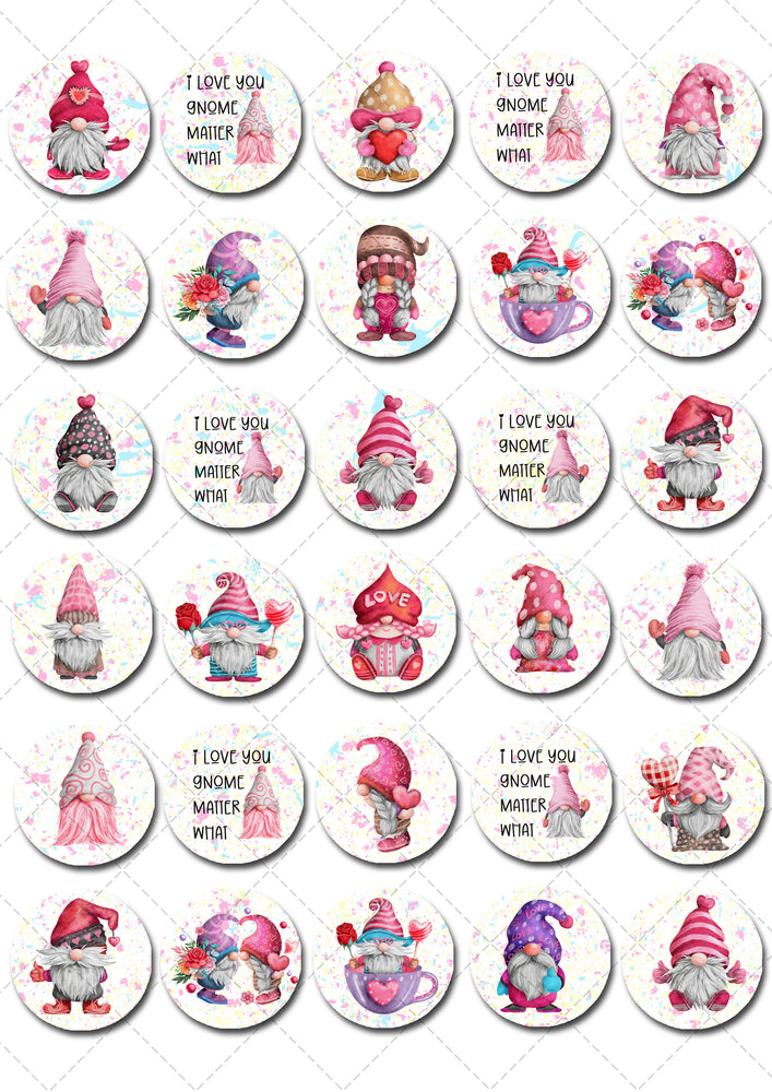 I Love You Gnome Matter What Pre-cut Mini Edible Cupcake or Cookie Toppers