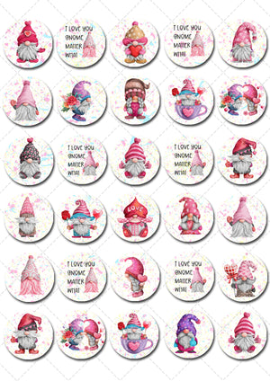 I Love You Gnome Matter What Pre-cut Mini Edible Cupcake or Cookie Toppers