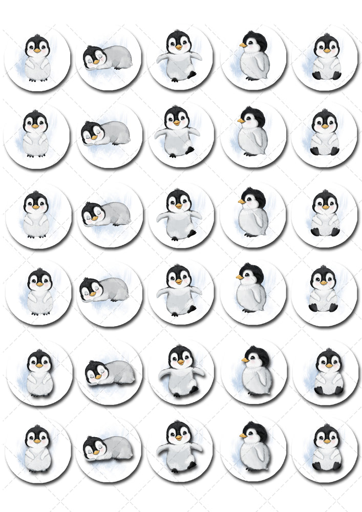Penguin Pre-cut Mini Edible Cupcake or Cookie Toppers